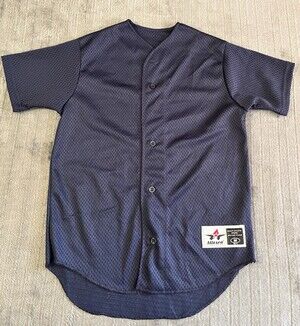 Alleson Athletic Navy Blue Mesh Baseball Shirt Button-up Jersey Youth Medium
